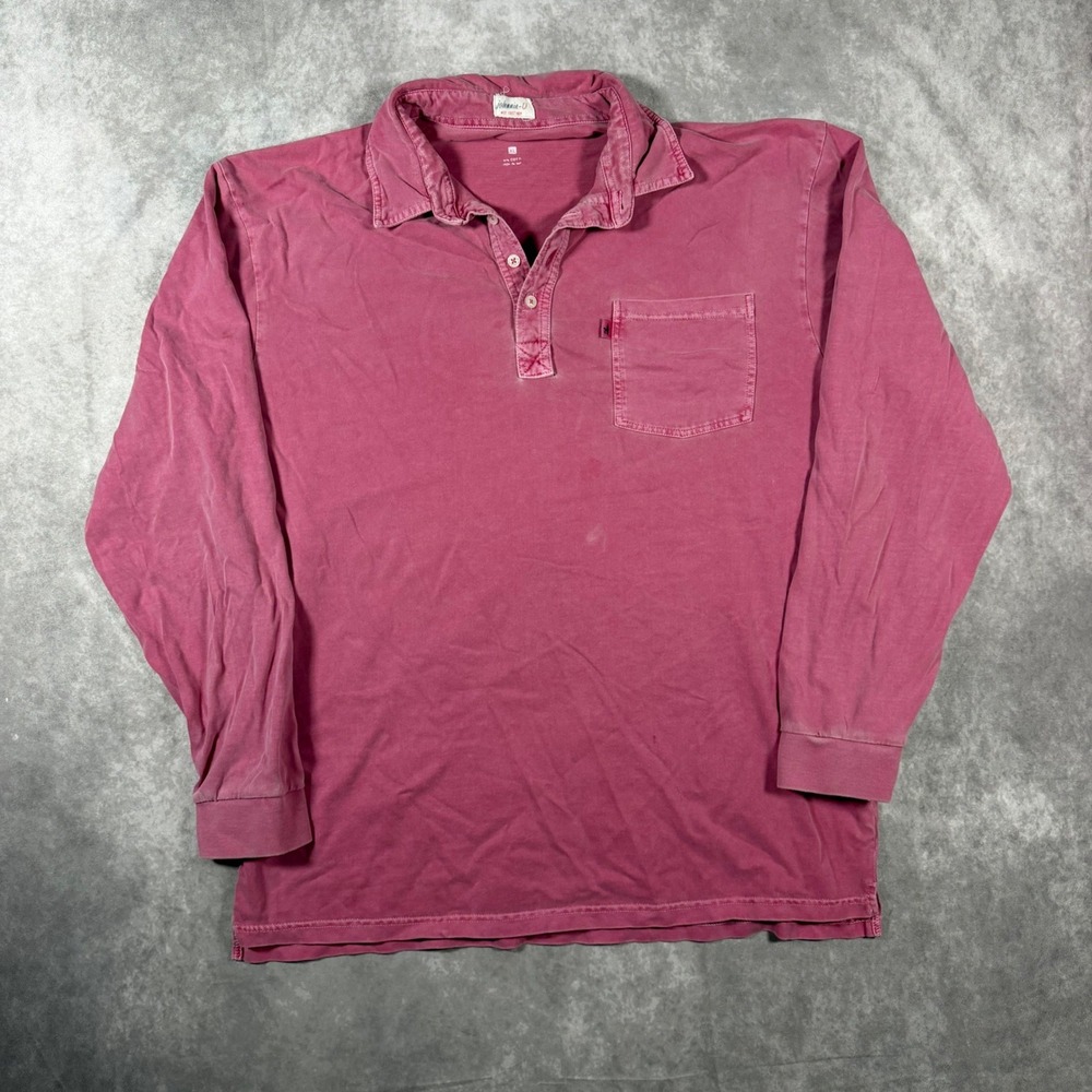 Johnnie-O Mens XL Long Sleeve Polo Shirt Pink Cotton Pocket Preppy Coastal